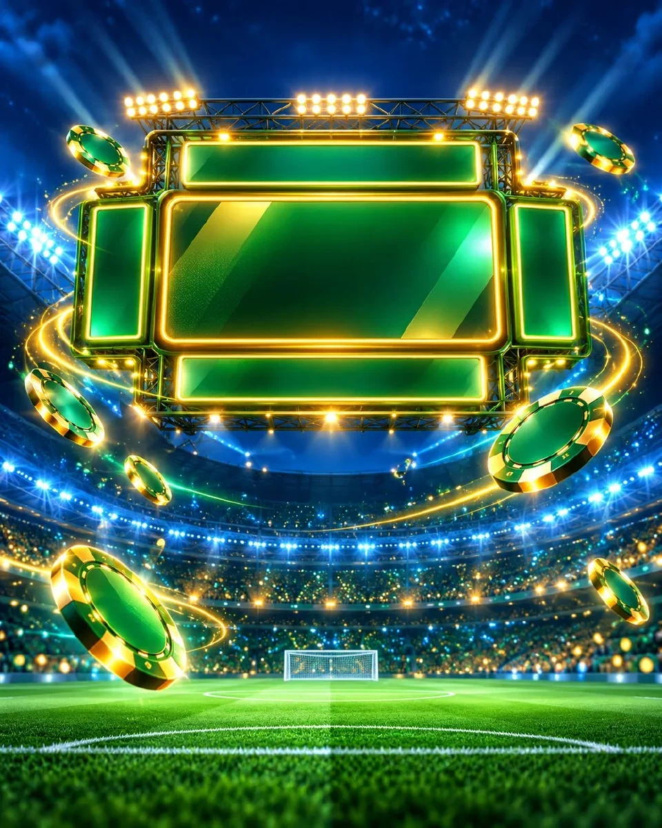 Tabellone luminoso verde e giallo sopra un campo da gioco notturno